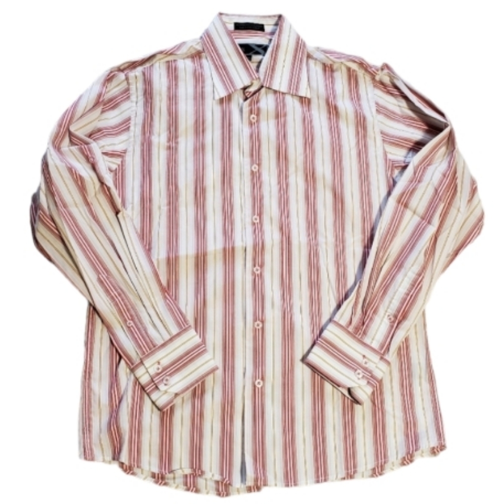 MBX Men's Medium 15 1/2 - 16 Button Front Cuff Striped Wedding Work Dress Shirt